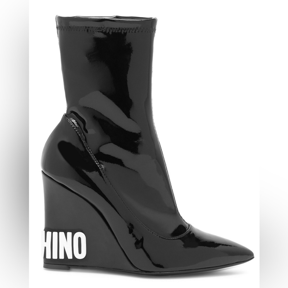 Moschino Faux Patent Leather Wedge Booties Women’s EU 38.5/US 8.5 $830.